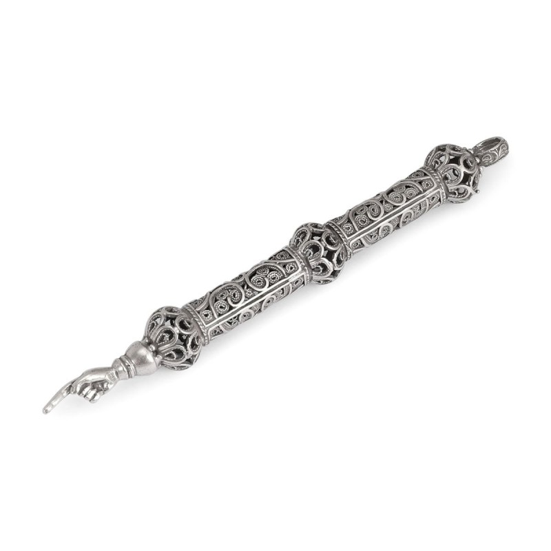 Traditional Yemenite Art Ornate Handcrafted Sterling Silver Yad (Torah